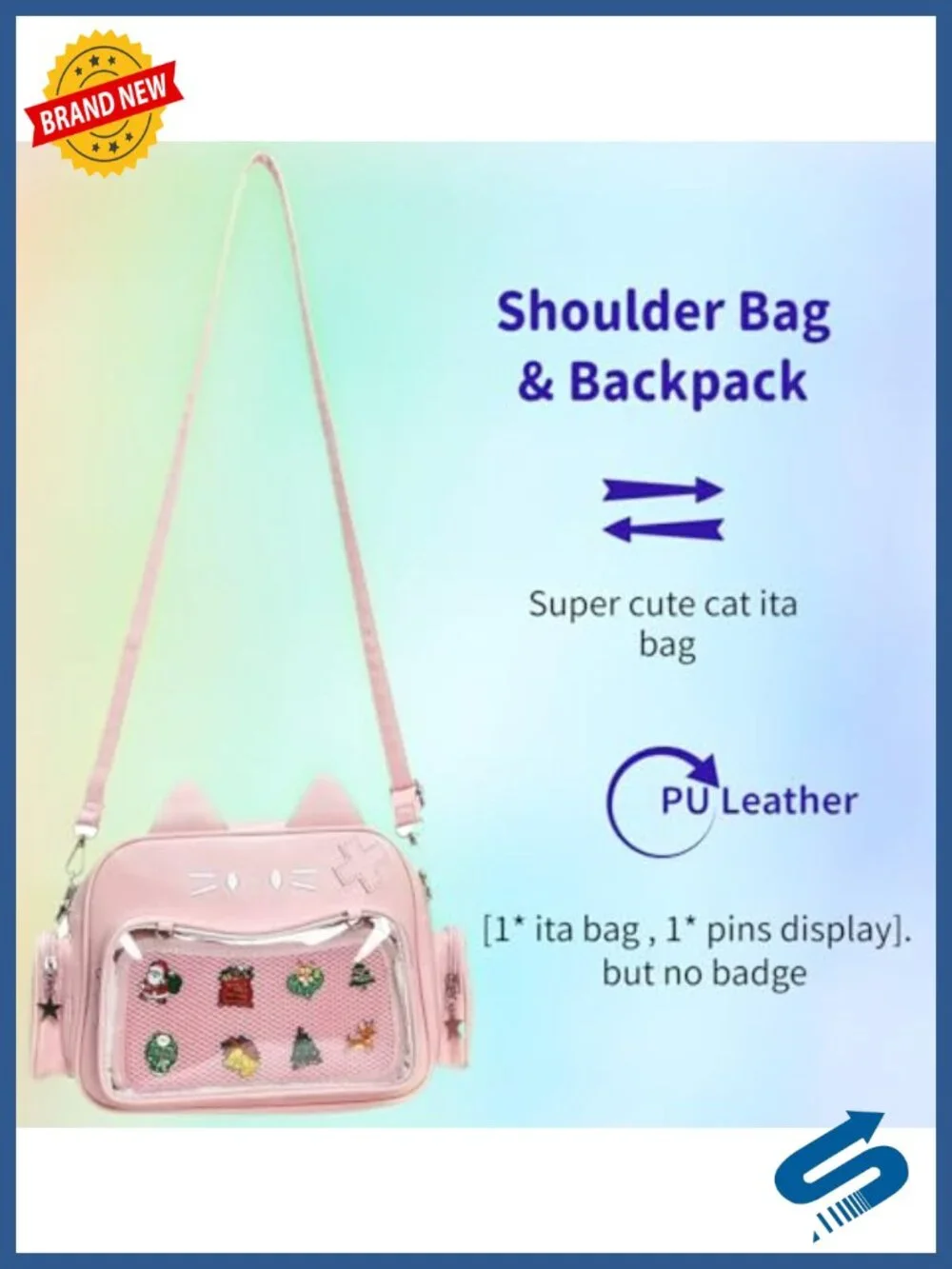 Kawaii Cat Ita Bag Crossbody Shoulder Backpack with Pin Display Insert